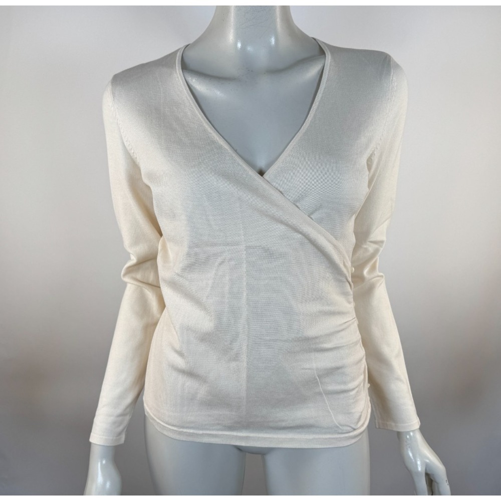 Ann Taylor Silk Blend Knit Wrap Sweater Top Women MP NWT Stretch Long Sleeve
